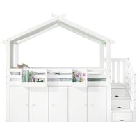 cama alta 90 x 200 cm - con barra de seguridad - cama infantil con 1 armario - pino - blanco