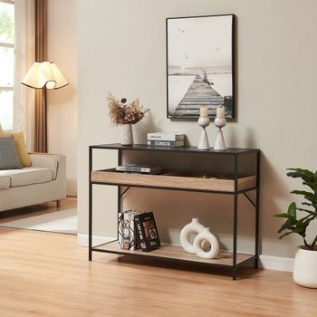 Mesa Consola Belana 100x30x75 Cm - Negro/efecto Roble