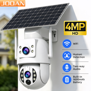 Cámara Wifi Solar JOOAN de 4MP con Doble Lente, Inalámbrica para Exteriores, Detección Humana PIR Nocturna, Batería Integrada, Vigilancia por Video CCTV para Seguridad del Hogar