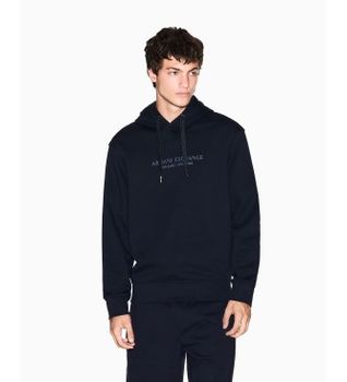 A|X Armani Exchange para hombre. XM001294AF20934UB101 Sudadera básica con capucha de algodón marino (L), Casual, Deportivo, Manga larga