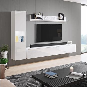 Conjunto De Muebles De Salón Paris, Juego De Muebles De Salón, Mueble De Tv, Sin Iluminación Led, Color Blanco/blanco Brillo