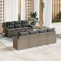 conjunto de comedor jardin de 8 piezas con cojines grises de ratan poliester v5690 unico  marron