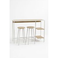 set bar mesa alta  2 taburetes loku de madera 10012444 cm - blanco