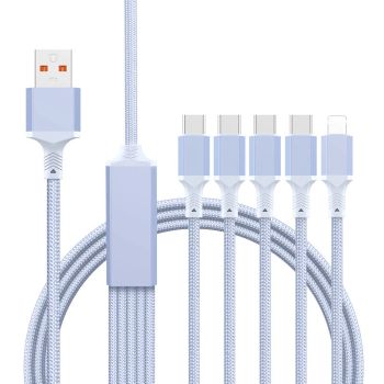 5 en 1 cargador USB-C de 100 W 5 en 1 cable USB-A a USB-C/iP/Micro USB cable carga rápida transmisión de datos núcleo de