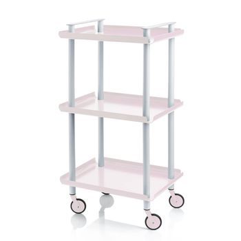 Carrito Auxiliar Leky, Armazón Gris, 3 Estantes. Multifuncional, Práctico Y Decorativo,acero,rosa