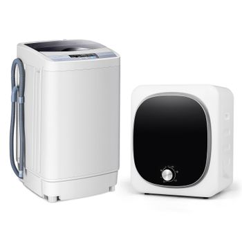 Costway Set Secadora Portátil 800W 5kg Tambor Acero Inoxidable 5 Modos y Lavadora 5,5L Automática Secado al Aire 10 Programas LED