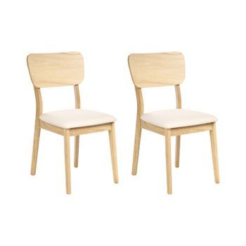 Conjunto De 2 Sillas De Comedor Cómodas Asiento Tapizado Madera Marrón Claro Beige Claro Minier