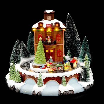 Estación Christmas Village Y Tren Musical 18 Led + Transformador