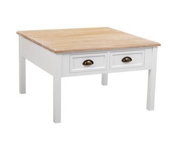 Mesa de centro de madera de 2 cajónes blanca 80x80x50