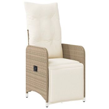 Silla De Jardín | Silla De Exterior | Sillón Reclinable Con Cojines Ratán Sintético Beige
