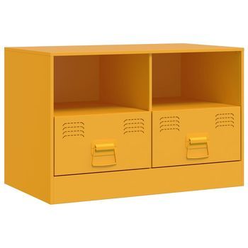 Mueble Para Tv | Mueble De Salón | Gabinete De Tv De Acero Amarillo Mostaza 67x39x44 Cm