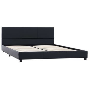 Cama Matrimonial | Cama Doble | Estructura De Cama Sin Colchón Cuero Sintético Negro 140x200cm Cfw12003