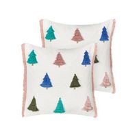 conjunto de cojines de algodon estampado arbol de navidad 45 x 45 cm funda de algodon extraible relleno poliester multicolor skimmia