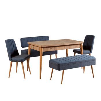 Set Mesa Comedor Extensible Y Sillas (5 Piezas) Vina 1048 4 Pino Atlántico Azul Oscuro