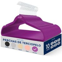 pack 10 ganchos de terciopelo premium antideslizantes con gancho metalico giratorio 360 para trajes pantalones y vestidos r serenelife sl-velvet10 morado