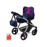 bayer design- cochecito style con bolso cambiador carrito paseo para munecos convertible plegable compatible con silla de coche easygo color azul con corazones y unicornios 12654aa