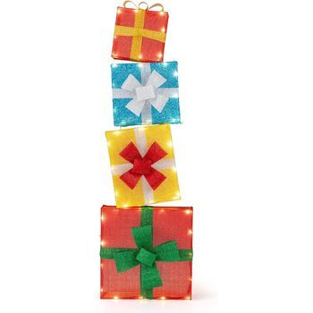 Juego De 4 Cajas De Regalo Iluminadas De Navidad Costway Adornos De Navidad, Resistente Al Agua
