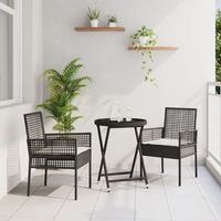conjunto de bistro de jardin de 3 piezas con cojines de ratan sintetico negro v1822 unico  negro