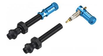 Par de valvulas tubeless de boquilla jugosa de diseno granito de 80 mm con tapones de extraccion de carcasa azul