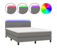 cama box spring colchon y luces led tela gris oscuro 140x190 cm bloques con cuadros