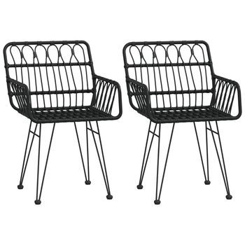 Pack 2 Uds Sillas De Jardín | Silla De Exterior | Sillón Reposabrazos Ratán Pe Negro 56x64x80 Cm
