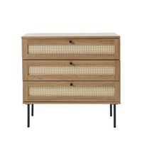 comoda de 3 cajones de madera y metal l80cm - madera clara