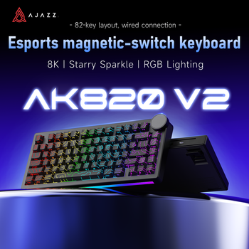 Teclado Gaming Magnético con Cable AJAZZ AK820 V2, Diseño 75%, Interruptores Intercambiables en Caliente, Frecuencia de Sondeo de 8K, Activación Rápida RT, Retroiluminación RGB, Junta de 5 Capas