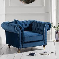 carrara chesterfield blue velvet armchair