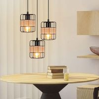 nettlife lampara colgante de metal negro diam25cm e27 vintage rustica redonda 3 bombillas lampara de  de metal natural de ratan retro para dormitorio