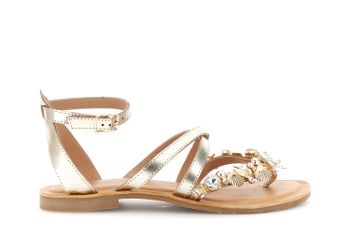 chanclas planas de piel con accesorio joya gold