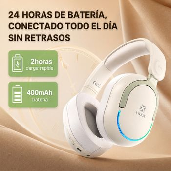 WOOX Auriculares Bluetooth Plegables con Luz LED, Hasta 19,5H de Reproducción, AUX 3,5mm, Control de Música y Llamadas, Batería 400mAh, Ideales para Disfrutar de Tu Música en Cualquier Lugar