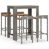 conjunto mesa bar y taburetes jardin 5 uds madera acacia ratan pe gris
