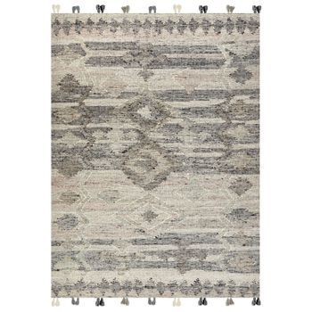 Alfombra Kilim De Lana Gris Beige 160 X 230 Cm A Mano Patchwork Borlas Aratashen
