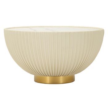 Mesa De Centro En Ecopiel Color Crema Y Tapa De Mármol Ø 71x38 Cm