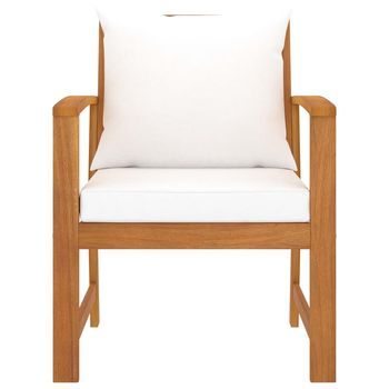 Pack 2 Uds Sillas De Jardín | Silla De Exterior | Sillón Con Cojín Crema Madera Maciza De Acacia