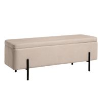 banqueta baul tapizada con almacenamiento  en beige y patas negras