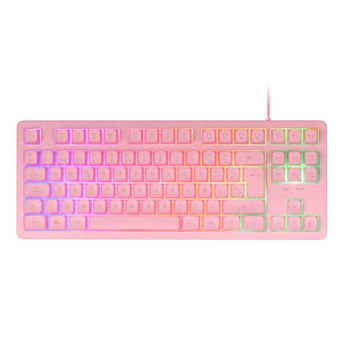 Mars Gaming MK023, Teclado Gaming TKL, Tecnología Híbrida H-Mech, Iluminación FRGB Rainbow, Anti-ghosting, Compatibilidad Universal, Tecaldo Rosa con Idioma en Español o Francés