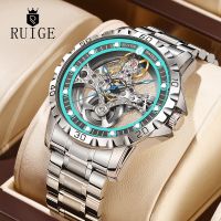 reloj mecanico automatico de doble cara ruige reloj de pulsera de acero inoxidable para hombre moderno con luz nocturna resistente al agua