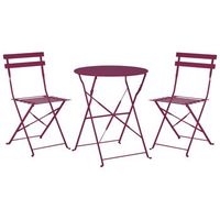 conjunto de balcon de metal rojo borgona mesa redonda sillas de acero exterior fiori