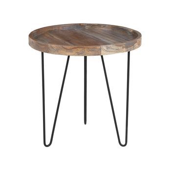 Mesa Auxiliar De Madera Marrón Oscuro Patas Negras 50 X 50 X 50 Cm Industrial Rústico Bondiss