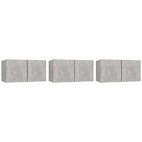 3 uds muebles tv  mueble de salon  armario tv colgantes gris hormigon 60x30x30 cm