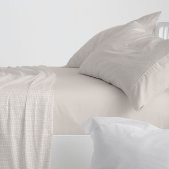 Juego De Sábanas 50% Algodón Geométrico Cama De 150 Cm Color Azul Plomo Burrito Blanco