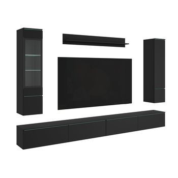 Conjunto De Muebles De Salón Vera Xxl, Juego De Muebles De Salón, Mueble De Televisión, Iluminación Led Incluida, Color Negro Mate
