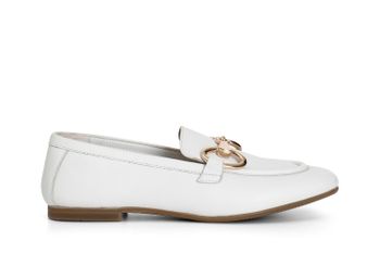mocasines de piel para mujer con bocado de caballo. white