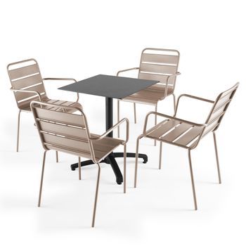 Mesa De Conjunto Laminado Gris Pizarra Y 4 Sillones En Color Topo, Opéra - Oviala