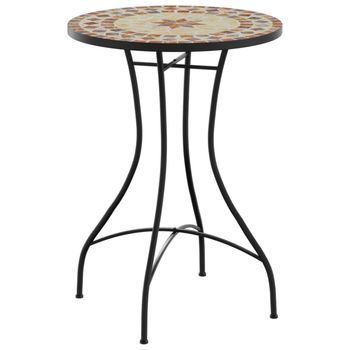 Mesa De Jardín | Mesa Bistró De Mosaico Cerámica Terracota Y Blanco Ø50x70 Cm