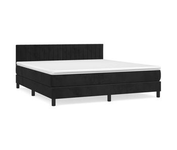 Cama box spring con colchón terciopelo negro 160x200 cm rayas verticales