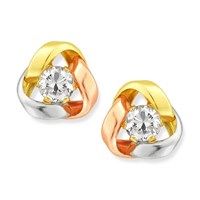 9ct three colour gold cubic zirconia knot earrings - 7mm - g4615