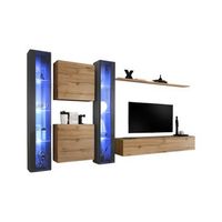 conjunto de muebles de salon mural switch xvi diseno color roble wotan y gris brillante