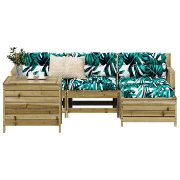 Conjunto De Sofás De Jardín 5 Uds | Mueble Jardin Mesa Y Sillas Madera De Pino Impregnada Cfw929095